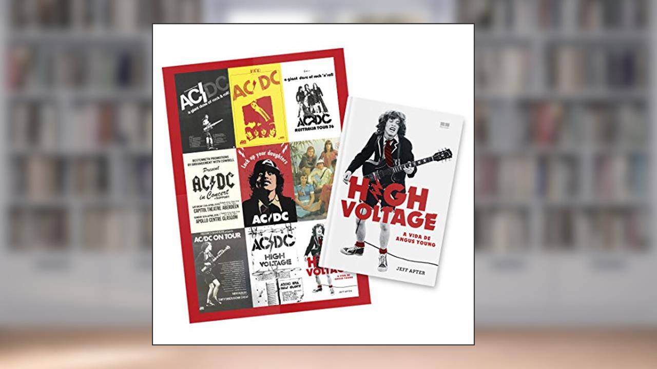 Capa de High Voltage. A Vida de Angus Young + Pôster, do autor Jeff Apter