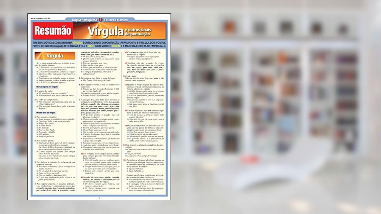 Capa de Resumão - Vírgula e Outros Sinais de Pontuação 6 paginas, do autor Eduardo Martins
