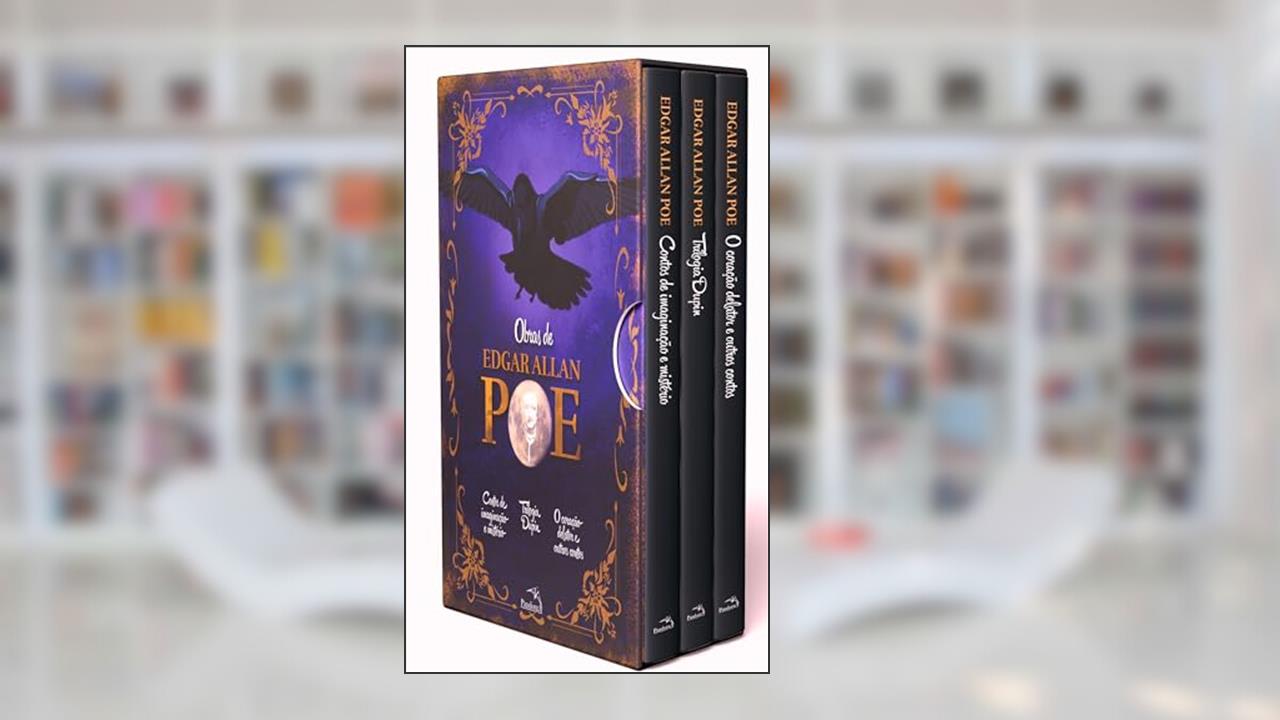 Capa de Edgar Allan Poe 3 Livros com marcadores e pôster: Box Obras de Edgar Allan Poe: Volume 2, do autor Edgar Allan Poe