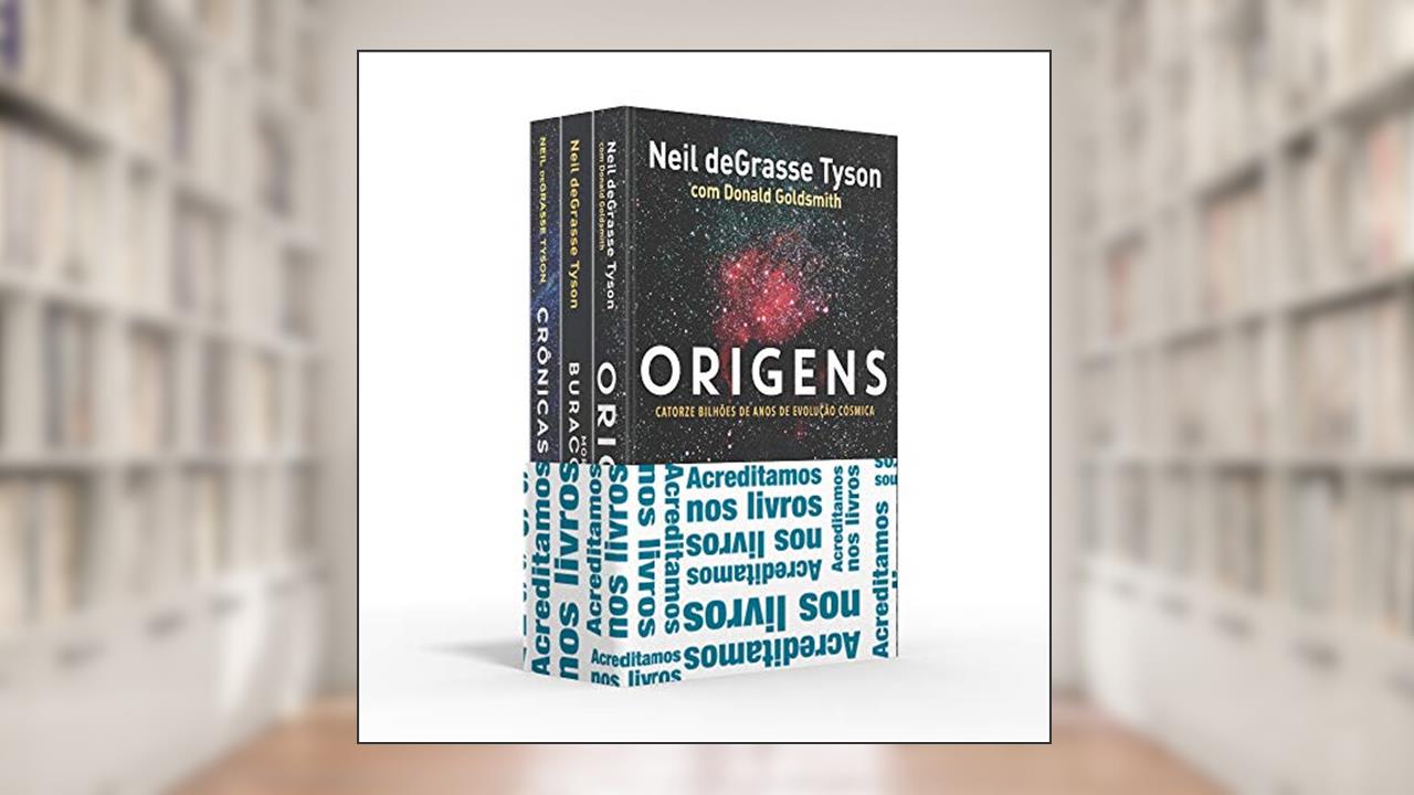Capa de Coletânea Neil deGrasse Tyson - Acreditamos nos livros: Origens / Morte no buraco negro / Crônicas espaciais, do autor Neil de Grasse Tyson