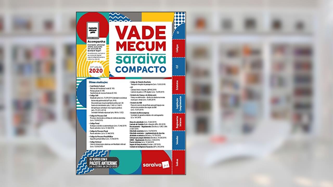 Capa de Vade Mecum Compacto Saraiva 2020 - 22ª Edição: Atualizado Com o Pacote Anticrime, do autor EDITORA SARAIVA